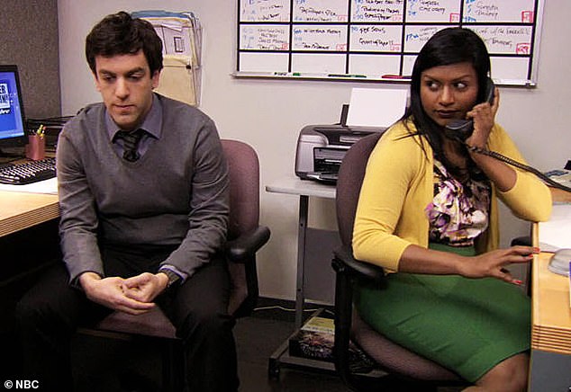 Costars: The Temp, Ryan Howard, was played by Mindy's ex-boyfriend PJ Novak, who also worked as a writer and producer in The Office with her;  Still from the office
